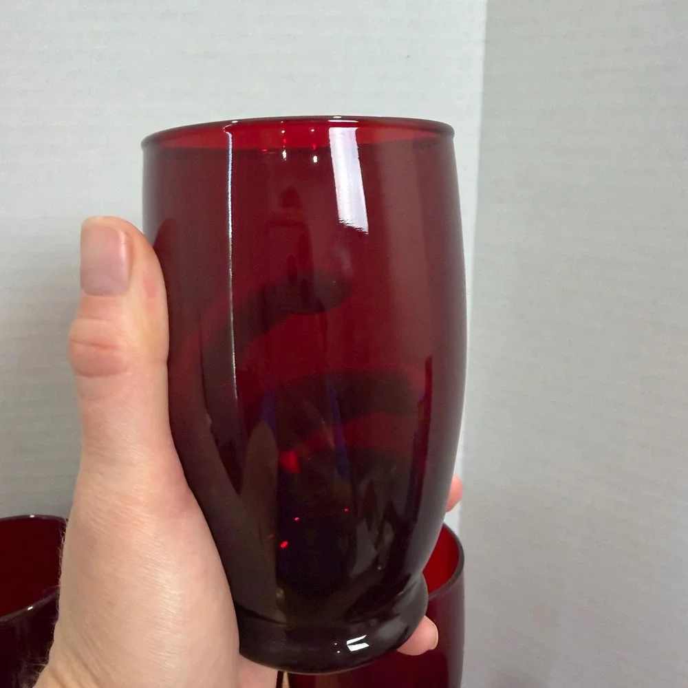 Vintage Anchor Hocking Baltic Royal‎ Ruby Red Tumblers Set Footed Drinking Glass